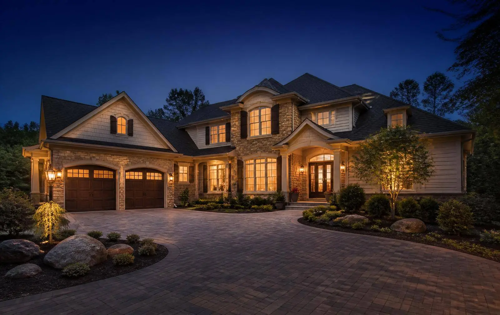 Well-maintained family home at dusk in Metro Atlanta